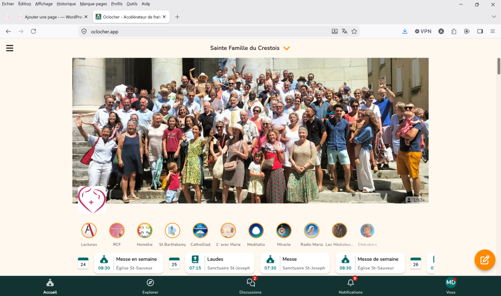 Écran de l’application OClocher montrant le menu Groupes